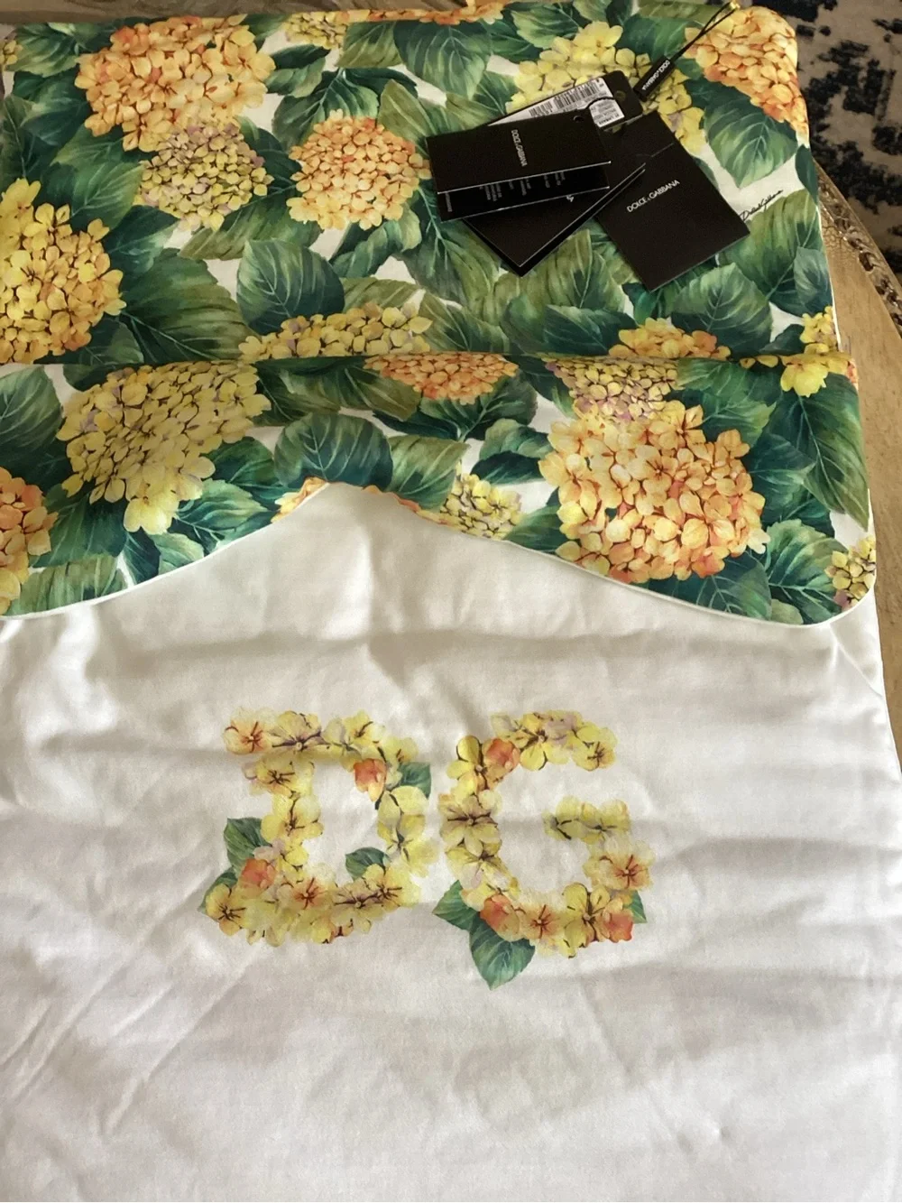 Dolce & Gabbana White and Yellow and Green Floral Kids Sleeping Bag